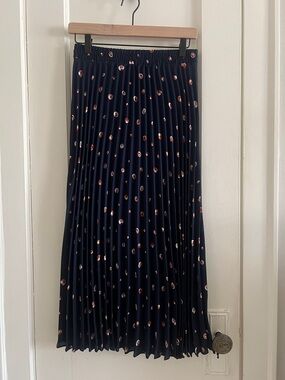 Pleated Navy Midi Skirt with a colorful Polka Dot Print